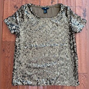 H&M Shimmering Gold Sequin Short Sleeve Top